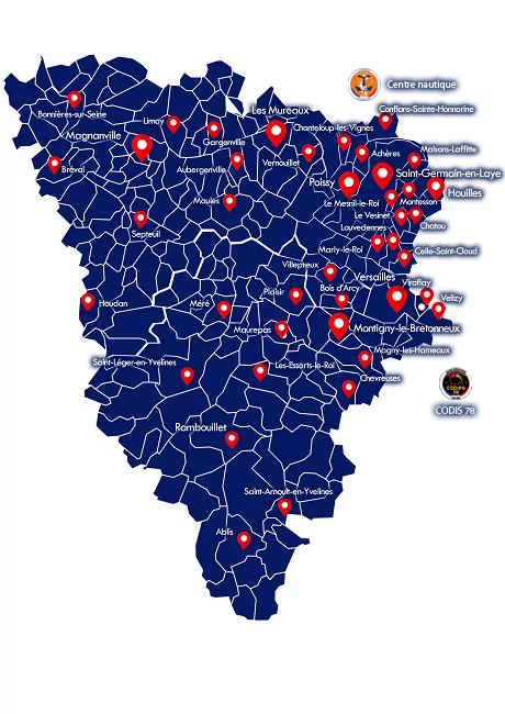 Carte de la répartition des centres d'incendie et de secours dans les Yvelines